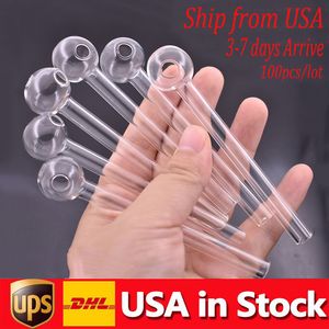 100 pcs/lot Pyrex verre brûleur à mazout tuyau clair 4 pouces 10 cm main fumer conduites d'eau transparent grand tube huile clou tuyaux entrepôt local aux états-unis