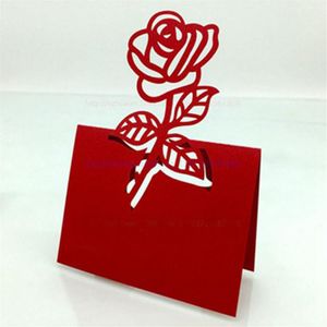 100 stcs lot Red Rose Table Decoratie Place Card Wedding Party Decoratie Laser Cut Heart Floral Wine Glass Paper Place Cards297s