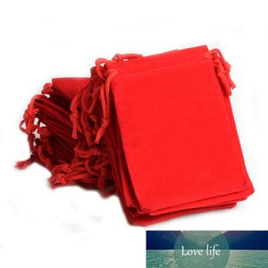 100 Pcs/Lot rouge velours cordon bijoux cadeau sacs pochettes chaud 2.75x3.54 