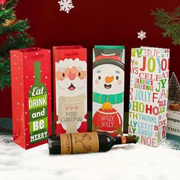 100 stks/partij Rode Wijn Gift Bag Kerst Patroon Tas Rode Wijnfles Met Handvat Tas Voor Festival Rechthoekige Papieren Zakken