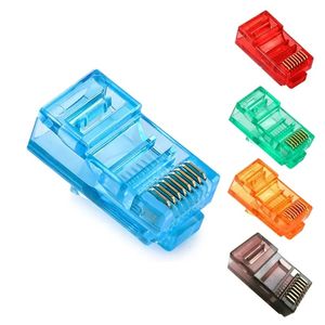 100 unids/lote RJ45 Cables Ethernet módulo conector de red RJ-45 cabezas de cristal Cat5 Color Cat5e Cable chapado en oro