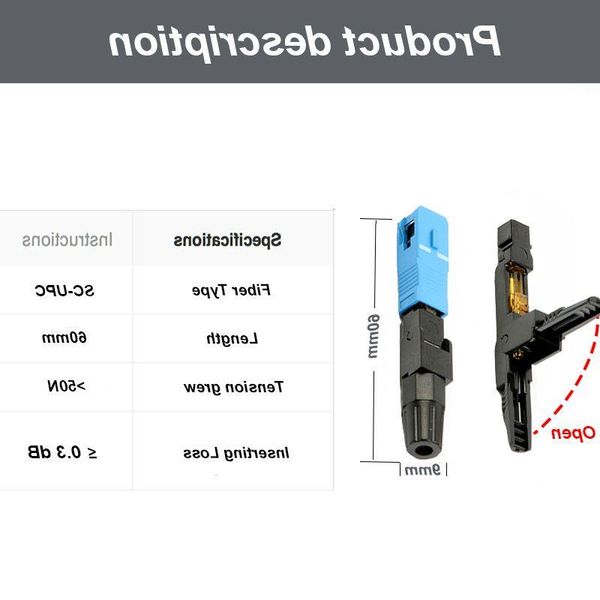 Livraison gratuite 100 pcs/lot SC UPC connecteur froid NPFG SC/UPC SC-UPC FTTH fibre optique 03 dB 60mm Bjskc