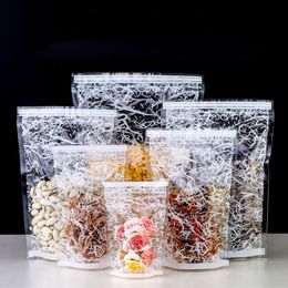 100 Unids / lote Self Stand Up Zipper Bag con Impresión Clear Front Recerrable Zip Lock Paquete Alimentos Flores Secas Snack Candy Almacenamiento Bolsas de Plástico