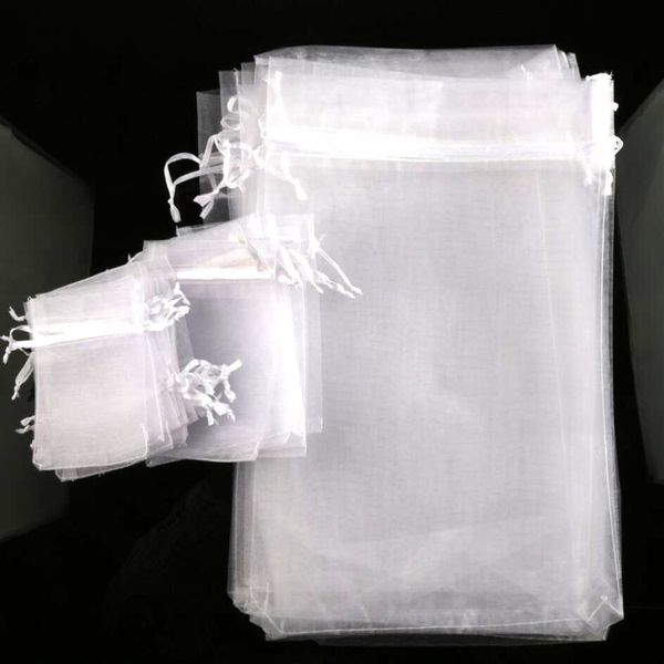 100 pcs / lot vendre 4 tailles blanc Organza bijoux cadeau pochette sacs pour faveurs de mariage perles bijoux 317C