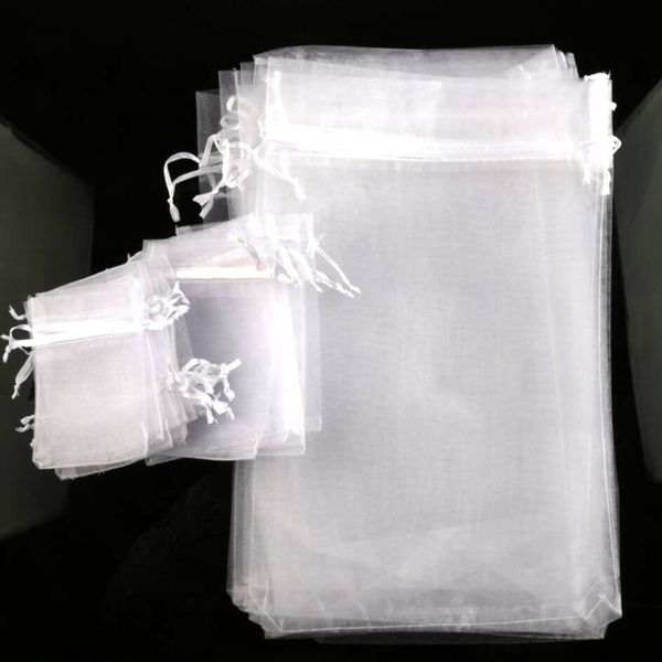 100pcs lot vendre 4 tailles blanc organza bijoux cadeau pochette sacs pour faveurs de mariage perles bijoux203F