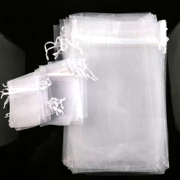 100 pcs lot vendre 4 tailles blanc Organza bijoux cadeau pochette sacs pour faveurs de mariage perles bijoux 342M