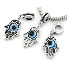 100 Stück / Los versilbert Hamsa Hand EVIL EYE Big Hole Charms Anhänger Baumeln Perlen für Armband DIY Schmuckherstellung Entdeckungen337o