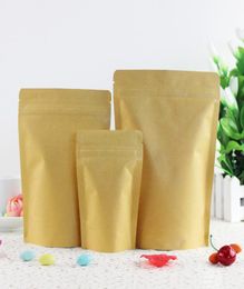 100 Unids / lote Stand Up Kraft Papel Cremallera Bolsa con Cierre Autoadhesivo Papel de Aluminio Mylar Doypack Bolsa con Cremallera Bolsas Alimentos Snack Almacenamiento Reusa4945217