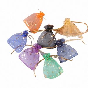 100 unids / lote Star Mo Organza Bolsas de joyería Tul Bolsitas transparentes Bolsa de regalo con cordón Bolsas de favor de fiesta de boda Organizador de joyas n6Ok #