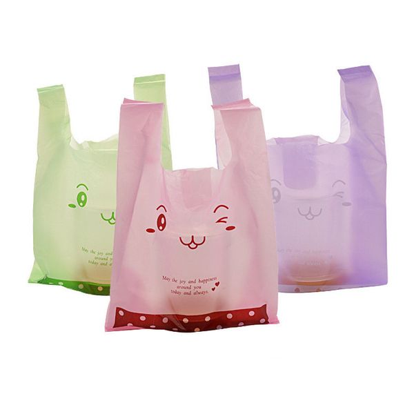 100 pcs/lot supermarché Shopping sacs en plastique nouveau Materiat gilet sacs cadeau sacs cosmétiques sac d'emballage alimentaire 210517