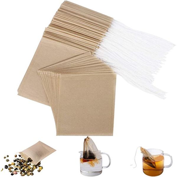 100 Pcs/Lot sachets filtre à thé outils de café papier jetable non blanchi cordon vide sac pour feuilles mobiles