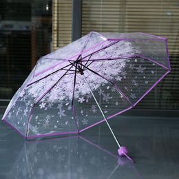100pcs / lot Transparent Parapluie Transparent Poignée Coupe-Vent 3 Pli Parapluie Fleur De Cerisier Champignon Apollo Sakura Femmes Fille Umb258z