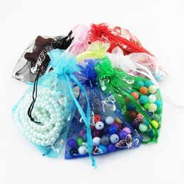 100 unids/lote, bolsa transparente con cordón, bolsas de Organza reutilizables para Baby Showers, bodas, regalos de Navidad, bolsas de almacenamiento de joyas, paquete