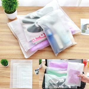 100 unids/lote, bolsa de almacenamiento de viaje, bolsas de plástico esmerilado con cremallera resellable, bolsa de embalaje reutilizable para regalo, ropa, joyería