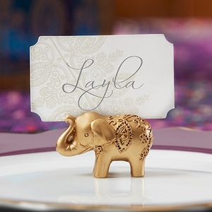 100 pcs/lot faveur de mariage faveurs de fête chanceux éléphant doré nom de lieu porte-carte décoration de table dh9727