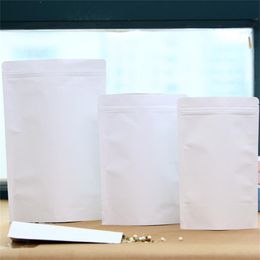100 pz/lotto Bianco Sacchetto di Carta Kraft Foglio di Alluminio Stand Up Sacchetti Sacchetto di Immagazzinaggio di Tenuta Riciclabile per il Tè Snack