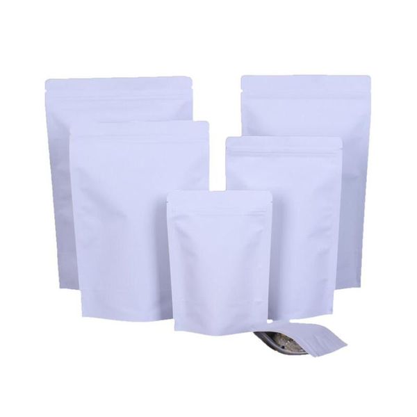 100 pcs/lot sacs en papier Kraft blanc refermable sac alimentaire doublure en aluminium pochette d'emballage Stand Up sacs de rangement pour thé Snack