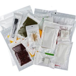 100 unids/lote bolsa de plástico blanca bolsas de embalaje con cremallera reutilizables paquetes vacíos al por menor bolsa de almacenamiento de alimentos y joyería