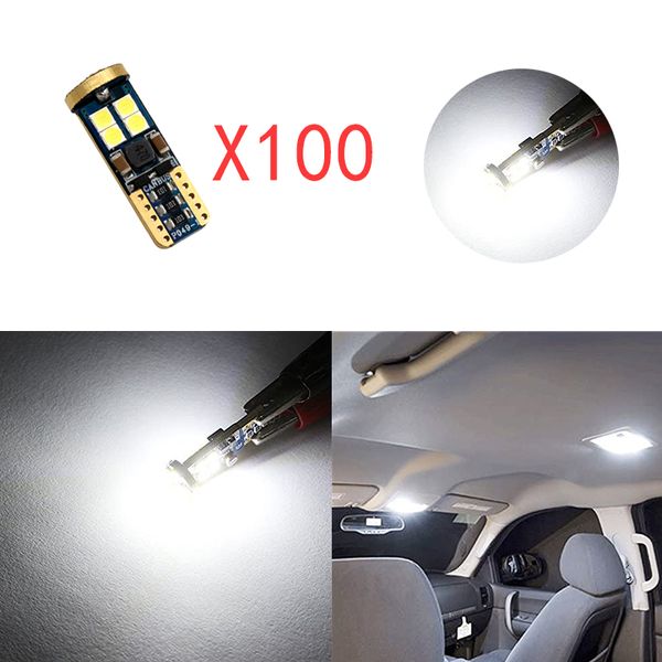 Ampoules LED blanches T10 W5W Canbus sans erreur, 100 12SMD, pour 3030 168, dôme intérieur de voiture, lumières de plaque d'immatriculation, 12V, 194 pièces/lot