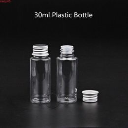 100 unids / lote al por mayor 30 ml / cc botella de aceite esencial bote cosmético mini tapa de aluminio frasco recargable envase de emulsión vial vacío alto cantidad hmje