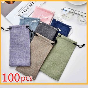 100 stks / partij Groothandel Bulk Sale Soft Brilzak Zonnebril Case Waterdichte Dustichte Brillen Pouch Eyewear Accessoires Solid