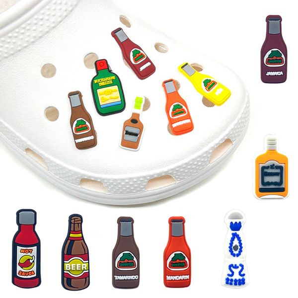 100 PCS/LOT gros hispanique bière bouteille de vin Style mexicain Crocs Jibbitz Pvc chaussures breloques accessoires