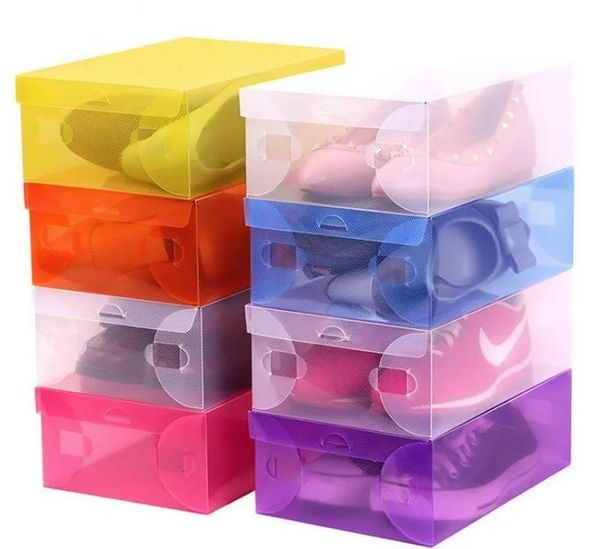 100 unids/lote caja de zapatos transparente de plástico para mujer organizador de almacenamiento 28cm * 18cm * 10cm caja de zapatos de plástico