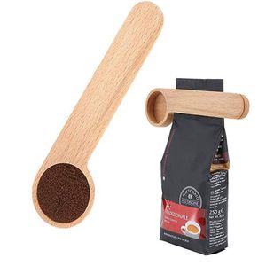 100 -stcs/lot houten koffie schep met tasclip eetlepel massief beuken hout meting schep thee koffieboon lepel clip cadeau groothandel