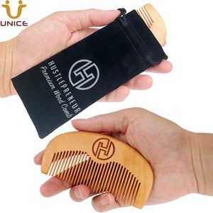 MOQ 100 Uds peine de madera con bolsa de terciopelo LOGOTIPO personalizado peines de madera para barba para hombres y mujeres barbería