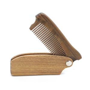 100 pcs/lot votre LOGO personnalisé peignes pliants vert bois de santal peigne à cheveux en bois peigne à barbe pour hommes peigne pliable graver LOGO