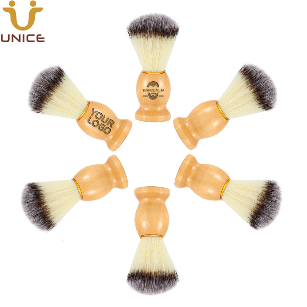 MOQ 50 PCS Shaving Brush OEM ODM Cutomized LOGO Wood Handle With Nylon Bristles Barber Razor Facial Hair & Beard Shave Brushes