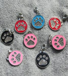 100pcs / lot en alliage de zinc Pawdesign rond blanc chien chat étiquettes d'identité pour collier pour animaux de compagnie avec diamants décorés235E5978633