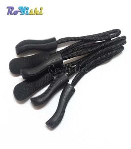 100 unids/lote tiradores de cremallera cuerda extremos bloqueo Clip con cremallera para accesorios Paracord/mochila/ropa Black7063162