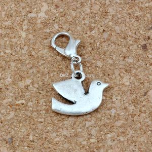 100Pcs Antique Silver Peace Dove Floating Lobster Clasps Charm Pendants For Jewelry Making Bracelet Necklace DIY Accessories 17x27.5mm A-250b