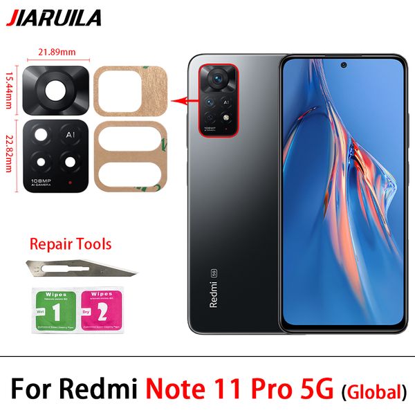 100pcs / lots Lobjectif en verre de caméra arrière arrière d'origine pour Redmi Note 11 11S 11T 11E 10T 10 10S 9 9S 8T 8 Pro avec adhésif de colle