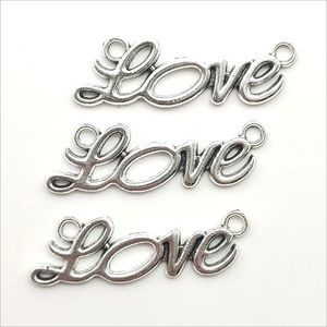 100 stks Love Antique Silver Charms Hangers Retro Sieraden Maken DIY Legering Tibetaanse Zilveren Hanger Double Loops Connector 31 * 10mm