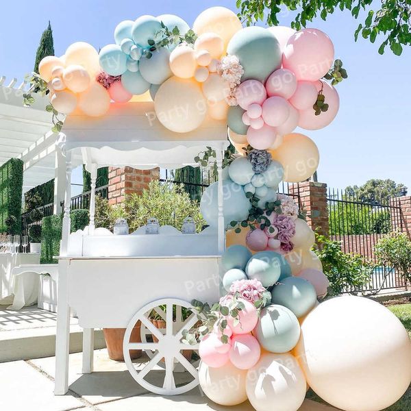 100 pcs Macaron Bleu Rose Orange Ballons Guirlande Kit Événement Fête Toile De Fond De Mariage Décoration Enfants Anniversaire Baby Shower X0726