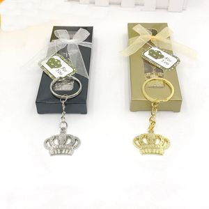 80PCS Bébé Baptême Faveurs Couronne Majestueuse Argent / Or Porte-clés dans une boîte-cadeau Fête d'anniversaire Faveurs Porte-clés Première Communion Souvenir