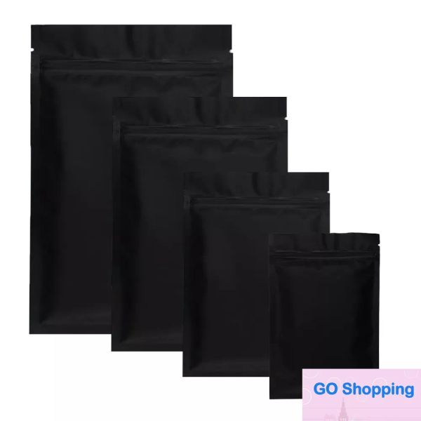 100 pièces noir mat petit papier d'aluminium fermeture éclair sacs en plastique odeur preuve poudre d'herbe thermoscellable plat Ziplock sac pochette Simple