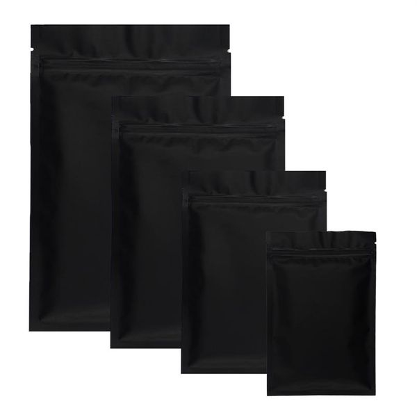 100 Uds. Bolsas de plástico con cierre de cremallera de papel de aluminio negro mate a prueba de olores polvo de hierbas sellable al calor bolsa Ziplock plana Pouch313G