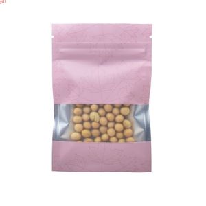 100pcs couleur rose mat emballage alimentaire sac en aluminium fermeture à glissière refermable avec fenêtre paquet de bonbons de café pochettes en mylar de haute qualité
