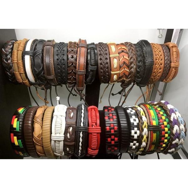 100 Unids Hombres Mujeres Vintage Cuero Genuino Surfer Pulsera Brazalete Pulsera Joyería de Moda Pulsera de Regalo Joyería de Estilo Mixto Al Por Mayor Mbnj7