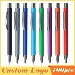 100pcs Metal Ballpoint Pen Advertising Texture Rubber Texture Custom Logo Texte de logo Hégagement Laser Nom personnalisable