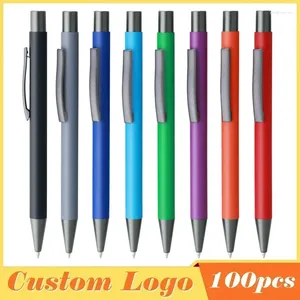 100pcs Metal Boleta Pen Publicidad Textura de goma Logotipo Personalizado Grabado con láser Nombre personalizable