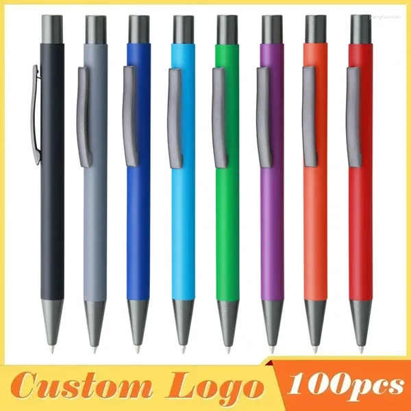 100pcs Metal Ballpoint Pen Advertising Texture Rubber Texture Custom Logo Texte de logo Hégagement Laser Nom personnalisable