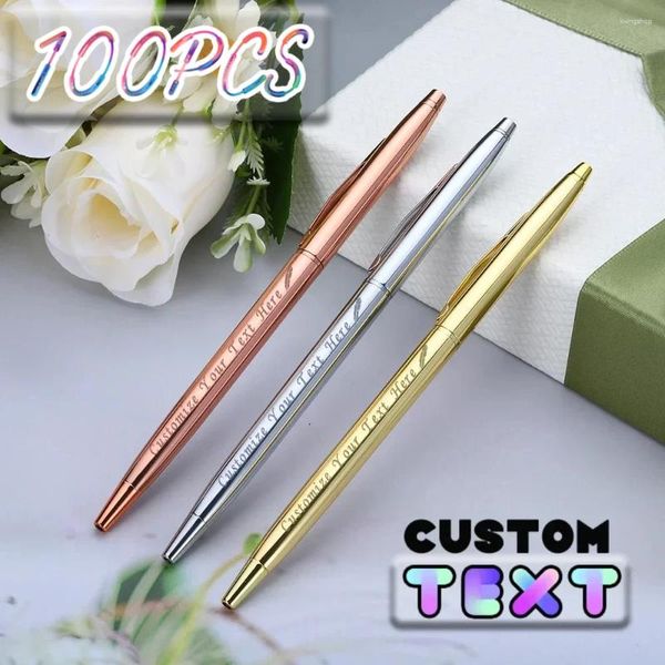 100pcs Metal Boleta Pen Pen Rose Gold Logotipo Custom Suministros de la oficina de la escuela de papelería Nombre grabado