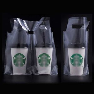 100pcs leche té empaquetado Bolsa de bebidas para llevar Embalaje Copa bolsa individual Copa Doble espesado transparente desechable bolsa de plástico