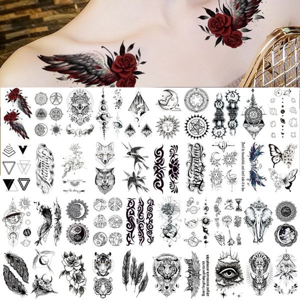 100pcs mini personnalité autocollant de tatouage temporaire fleur animal aigle serpent dragon scorpion croix doigt cou corps femmes homme tatoo 240311