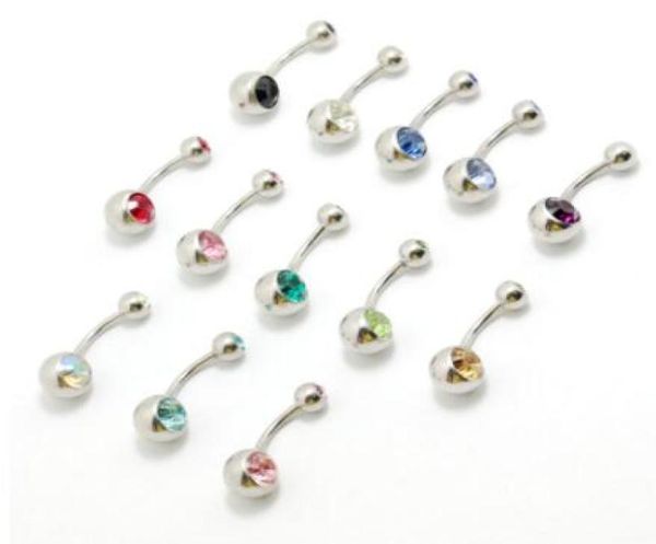 100pcs mélange couleur en acier en cristal strass Double gemm nombril nombril anneau de barre de mode bijoux de corps de mode1766177