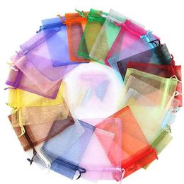 100 pezzi colori misti sacchetto per imballaggio gioielli 7 9 9 12 10 15 13 18 cm sacchetti di organza regalo custodia per matrimonio sacchetti con coulisse Wholes272Z